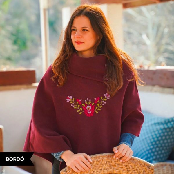 Poncsó bordó, modern népi ruha